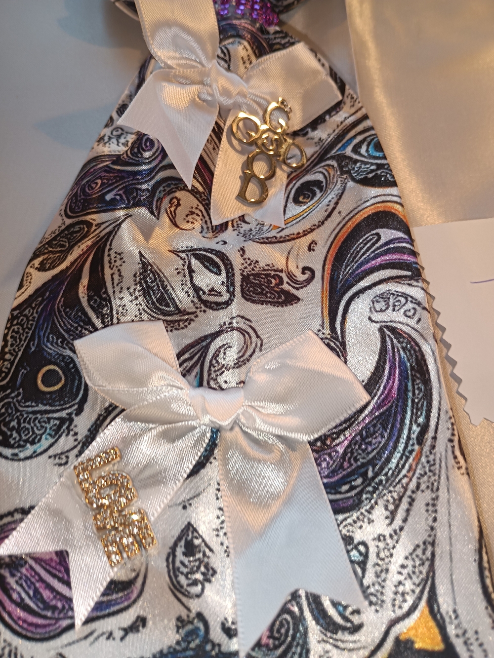 Embellished Paisley Satin Bow Tie with Rhinestone Accent - Picture 6 of 8